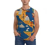 Camiseta deportiva sin mangas para hombre, diseño de mapa de Italia con símbolo cultural, absorbe la humedad, Negro, L