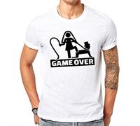 Camiseta Despedidas de Solteros y Solteras. Game Over. Diferentes Modelos, Colores y Tallaje. Despedidas locas. (Blanco, 3XL)