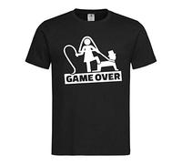 Camiseta Despedidas de Solteros y Solteras. Game Over. Diferentes Modelos, Colores y Tallaje. Despedidas locas. (Negro, 3XL)