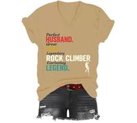 Camiseta divertida con cuello en V para papá y marido, escalador de rocas, con cuello en V, caqui, L