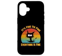 Camiseta Divertida con diseño de Gato Negro con Texto en inglés It's Fine I'm Fine Everything Carcasa para iPhone 16