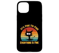 Camiseta Divertida con diseño de Gato Negro con Texto en inglés It's Fine I'm Fine Everything Carcasa para iPhone 15 Plus