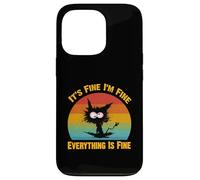 Camiseta Divertida con diseño de Gato Negro con Texto en inglés It's Fine I'm Fine Everything Carcasa para iPhone 13 Pro