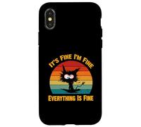 Camiseta Divertida con diseño de Gato Negro con Texto en inglés It's Fine I'm Fine Everything Carcasa para iPhone X/XS