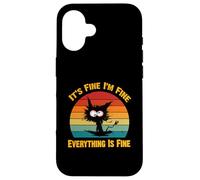 Camiseta Divertida con diseño de Gato Negro con Texto en inglés It's Fine I'm Fine Everything Carcasa para iPhone 16