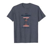 Camiseta Divertida con diseño de Reloj de Arena I'm A Millennial Please Be Patient Camiseta, Hombre, Azul Jaspeado, 4XL