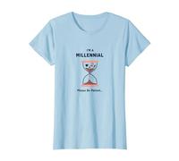 Camiseta Divertida con diseño de Reloj de Arena I'm A Millennial Please Be Patient Camiseta, Mujer, Azul Bebé, XS