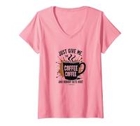 Camiseta Divertida con Estampado de Adictos a la cafeína de Just Give Me Coffee Camiseta Cuello V, Mujer, Rosado, L