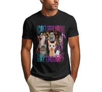 Camiseta Divertida con Meme de Gato No Puedo Dejar de Tener Pensamientos Gays para Hombre.