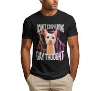 Camiseta Divertida con Meme de Gato No Puedo Dejar de Tener Pensamientos Gays para Hombre.