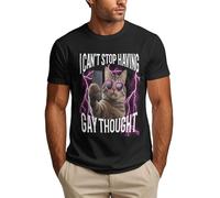 Camiseta Divertida con Meme de Gato No Puedo Dejar de Tener Pensamientos Gays para Hombre.