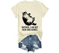 Camiseta divertida con texto en inglés "Cat Mother I Am But Skin and Bones" para mujeres y hombres, Amarillo cremoso, L