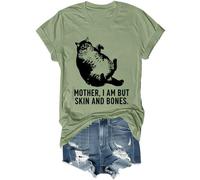 Camiseta divertida con texto en inglés "Cat Mother I Am But Skin and Bones" para mujeres y hombres, verde, XXL
