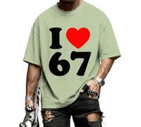 Camiseta divertida con texto en inglés "I Love 67 Valentines' Day Graphic T-Shirt 6 7 Meme Heart Six Seven Cotton Fashion Casual T-Shirt Daily, verde claro, 5XL