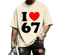 Camiseta divertida con texto en inglés "I Love 67 Valentines' Day Graphic T-Shirt 6 7 Meme Heart Six Seven Cotton Fashion Casual T-Shirt Daily, crema, 3XL
