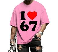 Camiseta divertida con texto en inglés "I Love 67 Valentines' Day Graphic T-Shirt 6 7 Meme Heart Six Seven Cotton Fashion Casual T-Shirt Daily, Rosa Oscuro, M