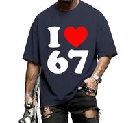 Camiseta divertida con texto en inglés "I Love 67 Valentines' Day Graphic T-Shirt 6 7 Meme Heart Six Seven Cotton Fashion Casual T-Shirt Daily, azul marino, 4XL