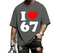 Camiseta divertida con texto en inglés "I Love 67 Valentines' Day Graphic T-Shirt 6 7 Meme Heart Six Seven Cotton Fashion Casual T-Shirt Daily, gris, 4XL