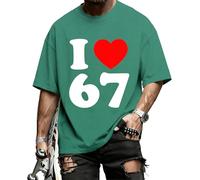 Camiseta divertida con texto en inglés "I Love 67 Valentines' Day Graphic T-Shirt 6 7 Meme Heart Six Seven Cotton Fashion Casual T-Shirt Daily, verde, S