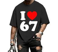 Camiseta divertida con texto en inglés "I Love 67 Valentines' Day Graphic T-Shirt 6 7 Meme Heart Six Seven Cotton Fashion Casual T-Shirt Daily, Negro, M