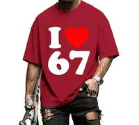 Camiseta divertida con texto en inglés "I Love 67 Valentines' Day Graphic T-Shirt 6 7 Meme Heart Six Seven Cotton Fashion Casual T-Shirt Daily, rojo vino, XL