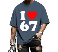 Camiseta divertida con texto en inglés "I Love 67 Valentines' Day Graphic T-Shirt 6 7 Meme Heart Six Seven Cotton Fashion Casual T-Shirt Daily, azul oscuro, 5XL