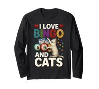 Camiseta Divertida con Texto en inglés I Love Bingo and Cats Manga Larga