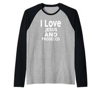 Camiseta Divertida con Texto en inglés I Love Jesus and Prosecco Camiseta Manga Raglan