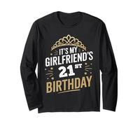 Camiseta Divertida de cumpleaños número 21 con Texto en inglés It's My Girlfriends Manga Larga