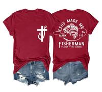 Camiseta divertida de Jesus Made Me A Fisherman para amantes de la pesca, unisex, Burdeos, XL