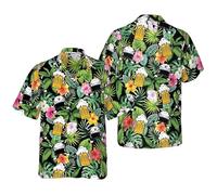 Camiseta Divertida de Playa con Cerveza Impresa en 3D para Hombres/Mujeres Camisa Casual de Botones de Manga Corta Blusa Hawaiana con Solapa Camisas Aloha