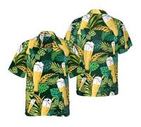 Camiseta Divertida de Playa con Cerveza Impresa en 3D para Hombres/Mujeres Camisa Casual de Botones de Manga Corta Blusa Hawaiana con Solapa Camisas Aloha