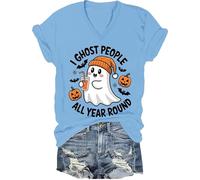 Camiseta divertida e informal de Halloween con texto en inglés "I Ghost People" para todo el año, Carolina Blue-v, XL