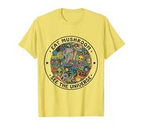 Camiseta Divertida Eat Mushroom See The Universe Aliens Camiseta, Hombre, Limón, L
