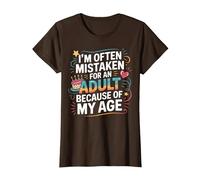 Camiseta Divertida I'm Often Mistaken For An Adult Because of My Age Camiseta, Mujer, Marrón, XS
