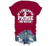 Camiseta divertida para correr con texto en inglés "If I Collapse Pause My Watch" para mujer y hombre, Claret-1, XL