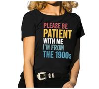 Camiseta divertida para mujer con texto en inglés "Please Be Patient with Me" de los años 1900, camiseta con letras gráficas de los años 90, camiseta elegante, Negro , L