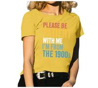 Camiseta divertida para mujer con texto en inglés "Please Be Patient with Me" de los años 1900, camiseta con letras gráficas de los años 90, camiseta elegante, amarillo, L