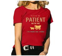 Camiseta divertida para mujer con texto en inglés "Please Be Patient with Me" de los años 1900, camiseta con letras gráficas de los años 90, rojo, XXL