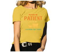 Camiseta divertida para mujer con texto en inglés "Please Be Patient with Me" de los años 1900, camiseta con letras gráficas de los años 90, amarillo, XL
