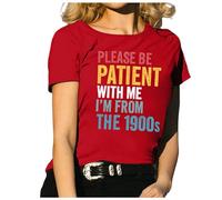 Camiseta divertida para mujer con texto en inglés "Please Be Patient with Me" de los años 1900, camiseta con letras gráficas de los años 90, camiseta elegante, rojo, XXL