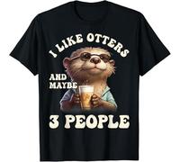 Camiseta divertida para mujer I Like Otters and Maybe 3 People Grumpy Otter in Suit Divertida Camiseta con Cuello de Pico I'm Not Like The Otterlover Libro con texto en alemán "Lama Alpaca Wanderung