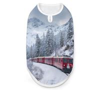 Camiseta divertida para perros con diseño de tren que viaja a través de bosques nevados, camiseta sin mangas para mascotas, sin botones, para gatos, talla L