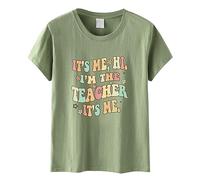 Camiseta divertida para profesores con texto en inglés "It's Me Hi I'm The Teacher", camisetas casuales de manga corta para mujer, camisetas divertidas con letras para senderismo, verde menta, L