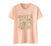 Camiseta divertida para profesores con texto en inglés "It's Me Hi I'm The Teacher", camisetas casuales de manga corta para mujer, camisetas divertidas con letras para senderismo, beige, S