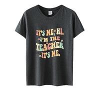 Camiseta divertida para profesores con texto en inglés "It's Me Hi I'm The Teacher", camisetas casuales de manga corta para mujer, camisetas divertidas con letras para senderismo, gris oscuro, S