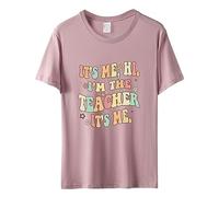 Camiseta divertida para profesores con texto en inglés "It's Me Hi I'm The Teacher", camisetas casuales de manga corta para mujer, camisetas divertidas con letras para senderismo, Rosa., XXL