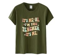 Camiseta divertida para profesores con texto en inglés "It's Me Hi I'm The Teacher", camisetas casuales de manga corta para mujer, camisetas divertidas con letras para senderismo, verde, M