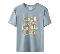 Camiseta divertida para profesores con texto en inglés "It's Me Hi I'm The Teacher", camisetas casuales de manga corta para mujer, camisetas divertidas con letras para senderismo, gris, S