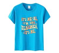 Camiseta divertida para profesores con texto en inglés "It's Me Hi I'm The Teacher", camisetas casuales de manga corta para mujer, camisetas divertidas con letras para senderismo, azul, XL